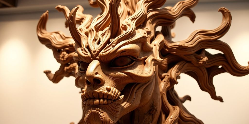 Intricate wooden sculpture highlighting craftsmanship and natural beauty.