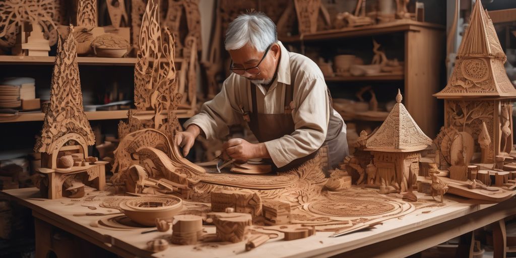 Artisan carving intricate wooden sculpture