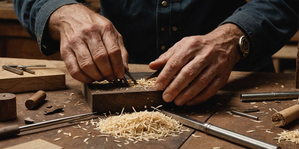 Craftsman carving intricate wood patterns