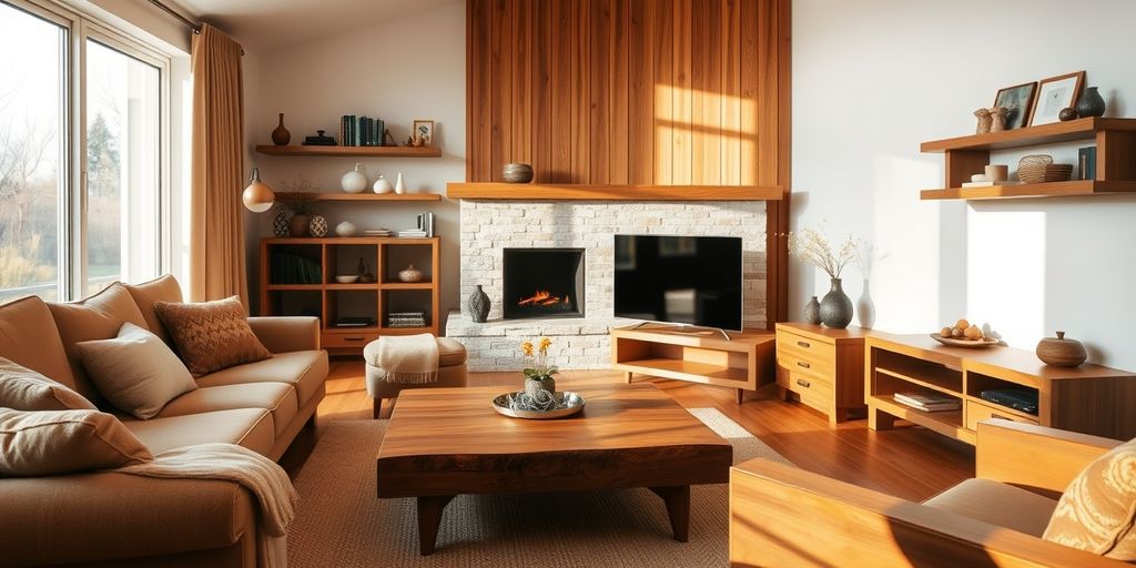 Living room with custom wooden furniture