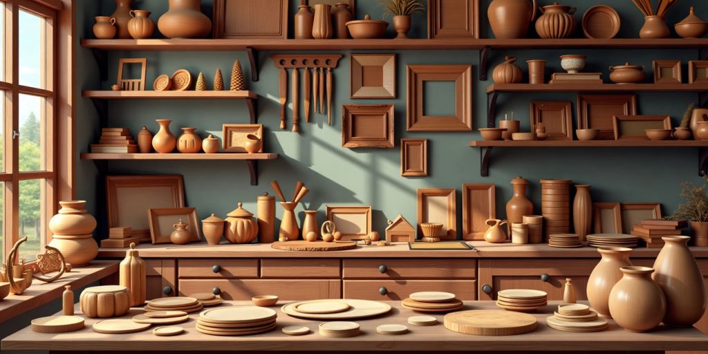 Woodworking gifts displayed in a cozy workshop