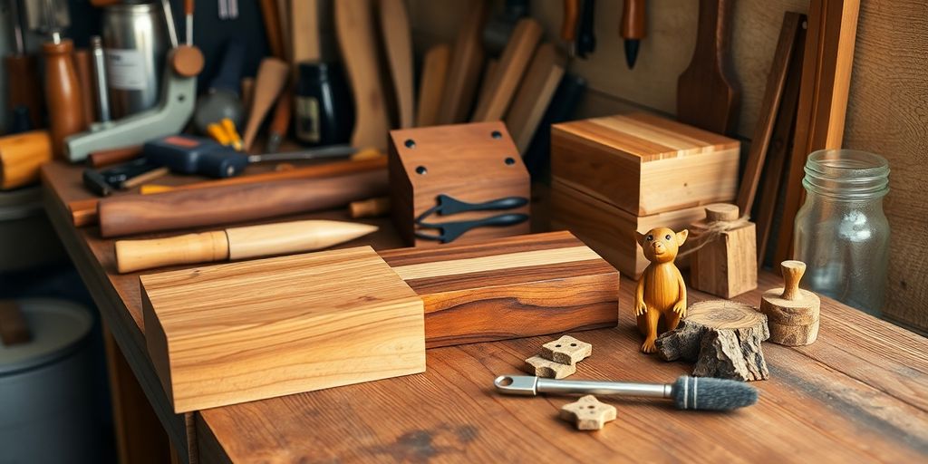 Woodworking gifts for dads on a workbench.