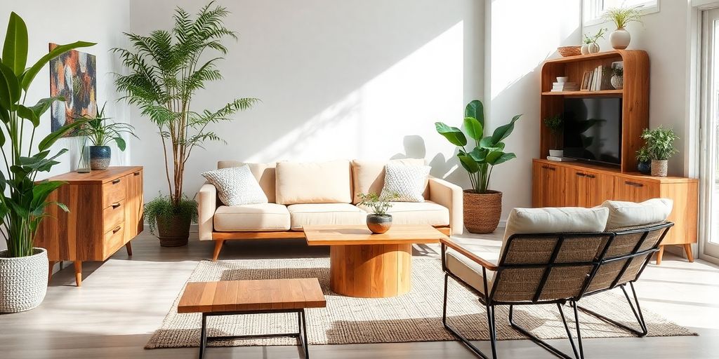 Eco-friendly furniture in a bright, natural living space.